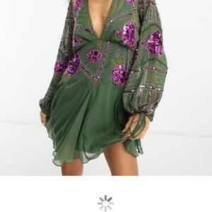ASOS Green and Purple Long Sleeve Dress